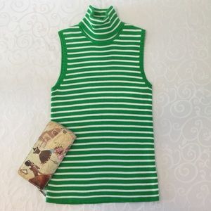 Ralph Lauren Green Striped Sleeveless Turtleneck S